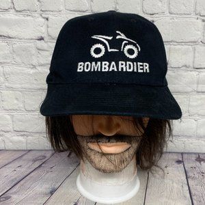 Vintage Bombardier Hat Cap Strap Back Black Embroidered Logo NISSIN 100% Cotton